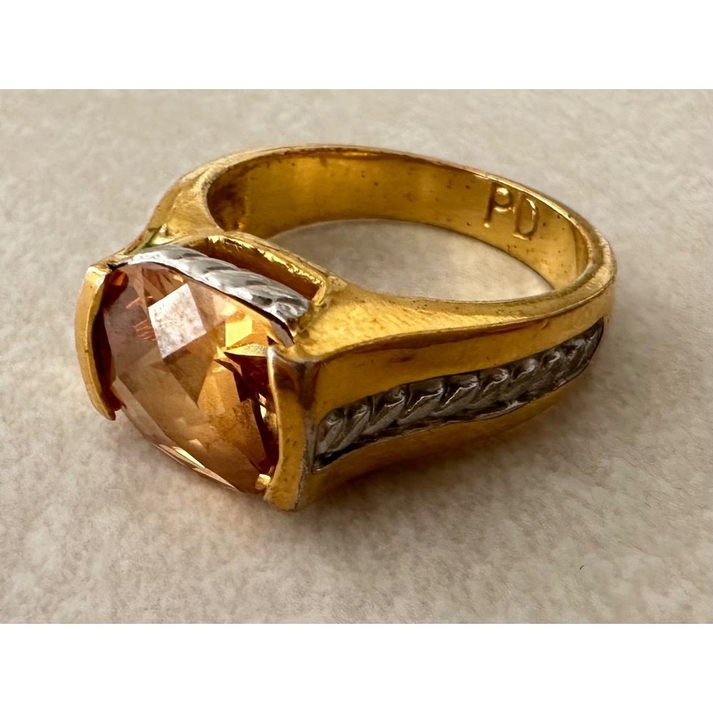 Premier Designs white yellow gold plated two tone amber faux topaz ring